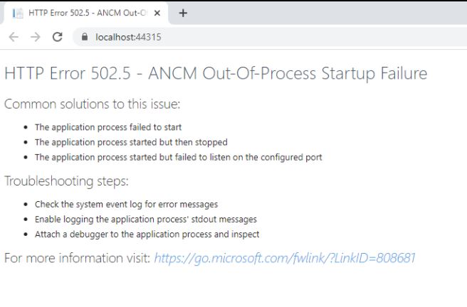 Fix HTTP Error 502.5 - ANCM Out-Of-Process Startup Failure in Asp.net Core